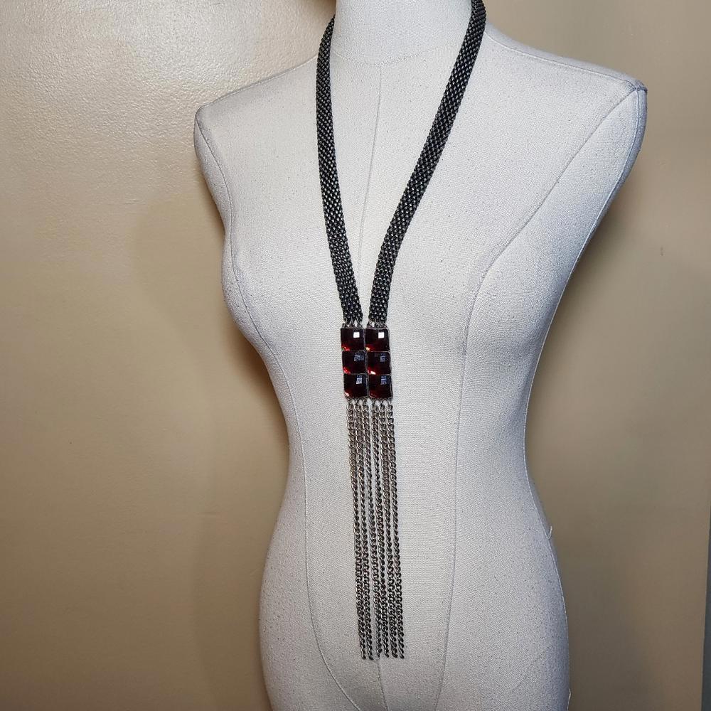 Silver/Ruby Long Statement Necklace - image 2